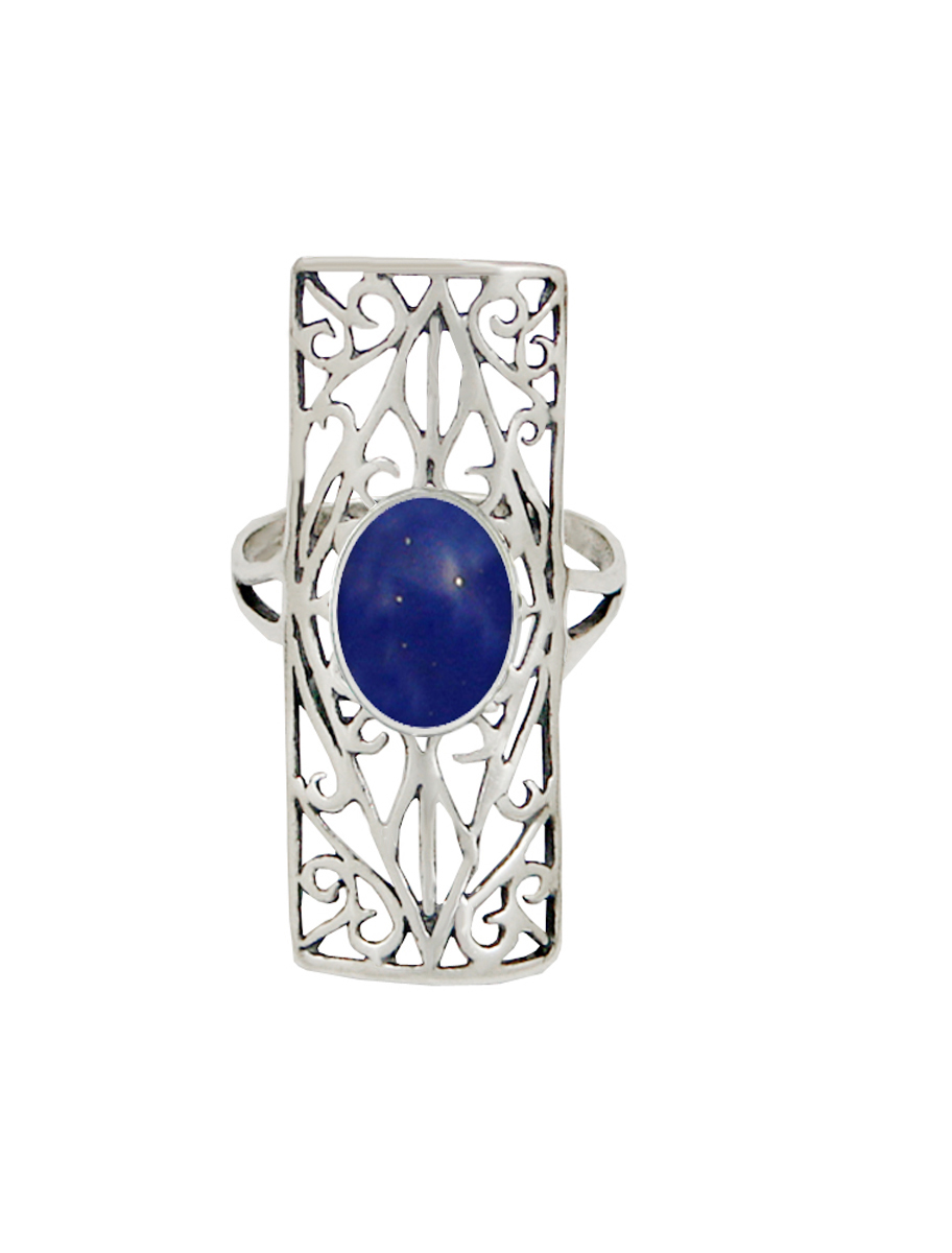 Sterling Silver Filigree Ring With Lapis Lazuli Size 6